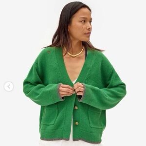 Clare V Green Oscar Cardigan with Gold Buttons